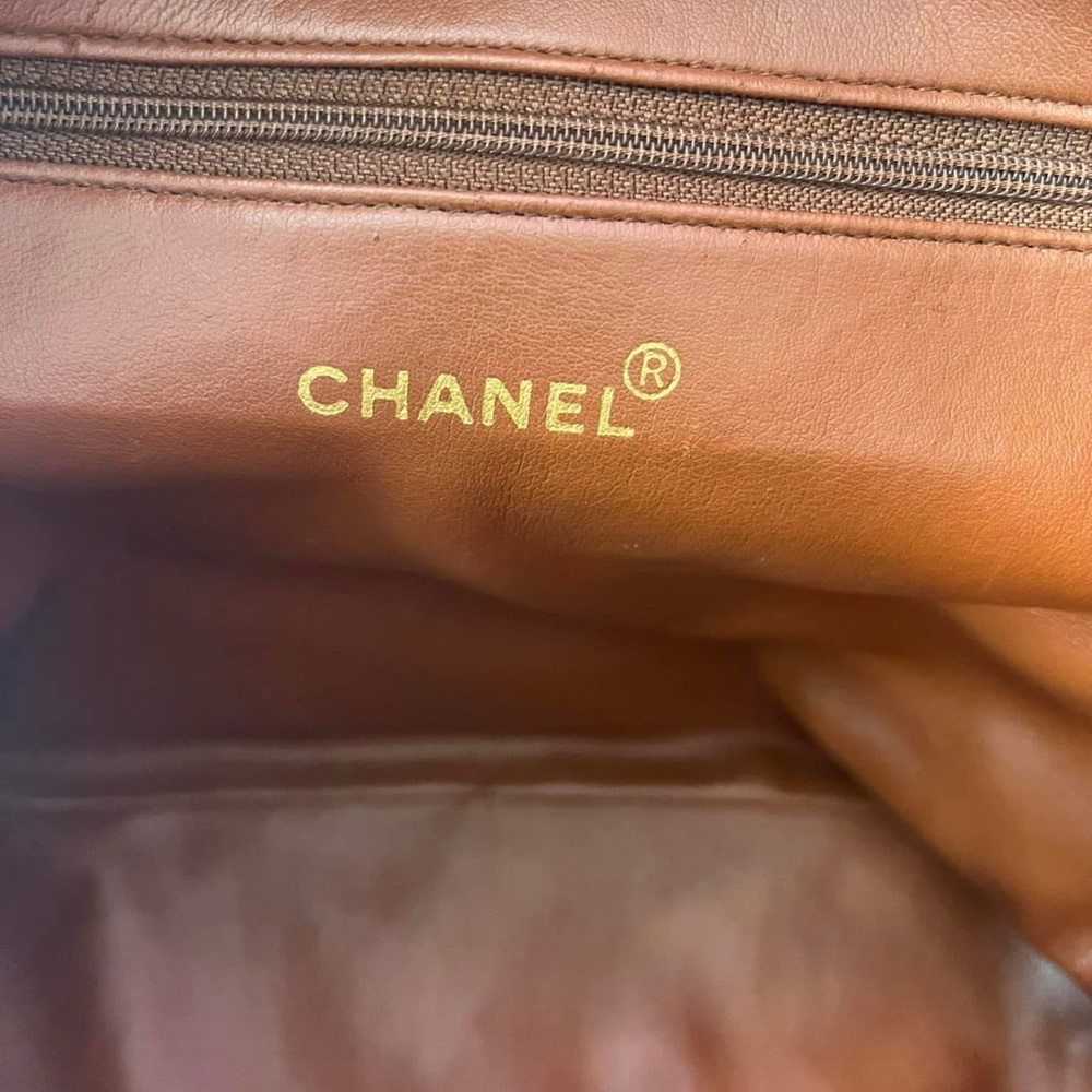 😍Fall🍁 Chanel Caviar Stitched CC Double Zip Caramel Brown Timeless Tote - Picture 11 of 14